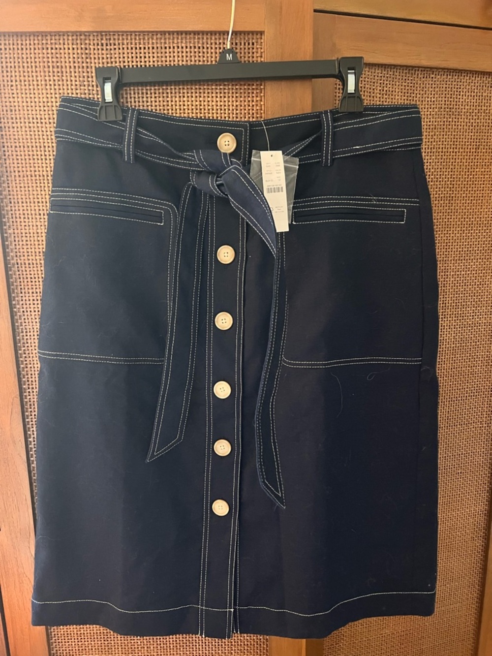 BNWT J. Crew Button-Front skirt in stretch linen/navy ⚓️